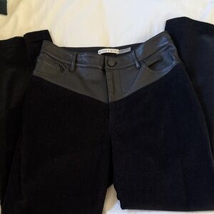 Alice + Olivia mixed media Black Corduroy & Leather Pants